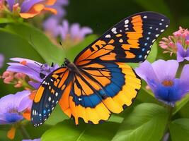 Schmetterling auf Blumen. generativ ai foto