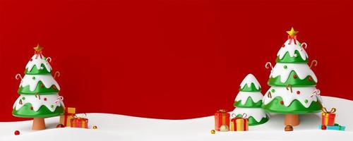 Weihnachtspostkarte Weihnachtsbaum mit Geschenken, 3D-Darstellung foto