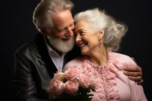 Senior Paar genießen ein Strauß jeder andere Liebe foto