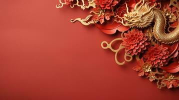 Chinesisch Neu Jahr rot Hintergrund mit Gold Drachen mit groß Copyspace Bereich foto