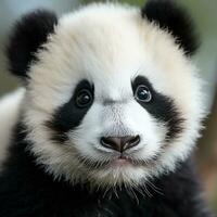 Nahansicht von ein Pandas Gesicht mit bezaubernd schwarz und Weiß foto