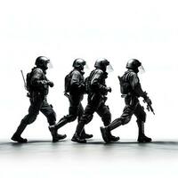 schwarz und Weiß randalieren Polizei skizzieren auf Weiß Hintergrund. generativ ai. foto