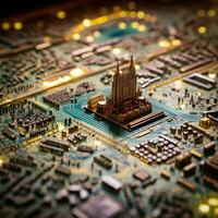 ai generiert Miniatur Paris auf ein Hauptplatine foto