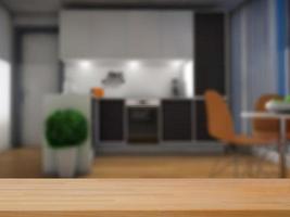 Küchenhintergrund mit Holztisch Zoom Produktanzeige foto