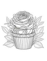 groß Cupcake mit Rosen Blumen Grafik zum Färbung zum Kinder und Erwachsene foto