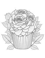 groß Cupcake mit Rosen Blumen Grafik zum Färbung zum Kinder und Erwachsene foto