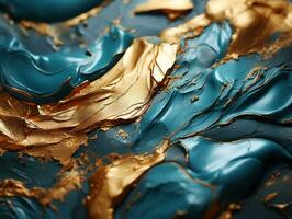 Luxus schließen oben glänzend Textur von Gold Flüssigkeit Farbe Hintergrund ai generativ foto