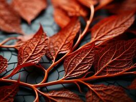 organisch Geometrie rot Venen und Blätter Fokus auf Gelenke ai generativ foto