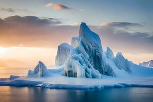 ein Eisberg im das Ozean beim Sonnenuntergang. KI-generiert foto