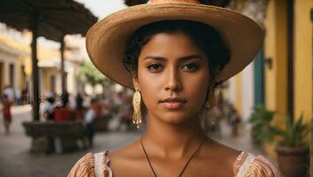 Porträt von unbekannt palenqueras Frau, das Symbol von Cartagena Stadt. ai generiert foto