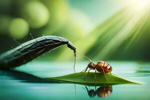 ein Fehler und Wurm sind Sitzung auf ein Blatt. KI-generiert foto