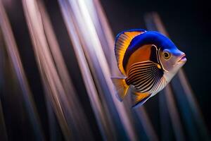 ein Fisch mit ein Blau und Orange Körper ist im das Wasser. KI-generiert foto