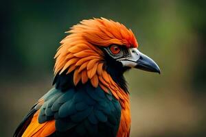 ein bunt Vogel mit Orange und schwarz Gefieder. KI-generiert foto