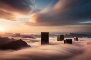 Wolken Über das Stadt Horizont beim Sonnenuntergang. KI-generiert foto