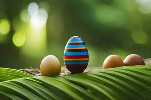 Ostern Eier auf ein Grün Blatt. KI-generiert foto