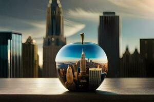 ein Glas Apfel mit ein Stadtbild im Es. KI-generiert foto