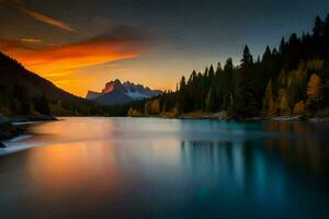 Foto Hintergrund das Himmel, Berge, Bäume, See, das Berge, das Himmel, das Berge. KI-generiert