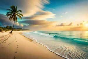 das Strand und Palme Baum auf das Strand. KI-generiert foto