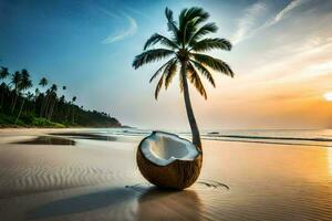 Kokosnuss auf das Strand. KI-generiert foto