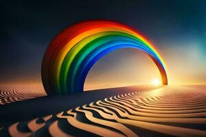 Regenbogen, das Wüste, Sand, das Sonne, hd Hintergrund. KI-generiert foto
