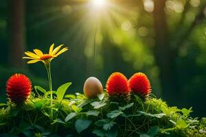 Ostern Ei, Blume, Grün, Sonne, Grün, Natur, Natur, Frühling, Natur. KI-generiert foto