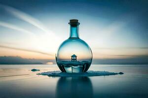 ein Botschaft im ein Flasche auf das Strand. KI-generiert foto