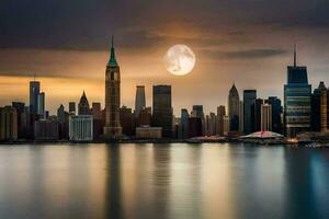 das Mond steigt an Über das Manhattan Horizont. KI-generiert foto