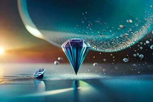ein Diamant ist schwebend im das Wasser. KI-generiert foto