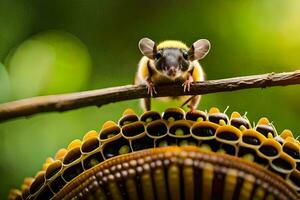 ein Maus ist Sitzung auf oben von ein Bienenwabe. KI-generiert foto