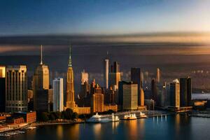 das Stadt Horizont beim Sonnenuntergang im Neu York. KI-generiert foto