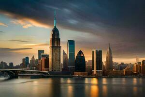 das Manhattan Horizont beim Sonnenuntergang. KI-generiert foto