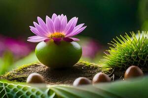 ein Blume im ein Grün Ball. KI-generiert foto