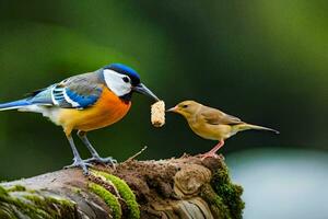 ein Vogel Essen ein Nuss von ein Ast. KI-generiert foto