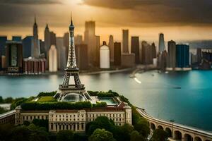 das Eiffel Turm ist gesehen im das Entfernung im Paris. KI-generiert foto