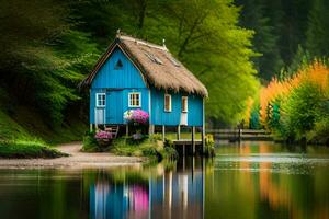 Blau Haus durch josef zajac - - Landschaften Natur, Landschaft, Natur, Natur,. KI-generiert foto