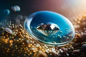 ein Diamant ist gezeigt im ein Glas Blase. KI-generiert foto