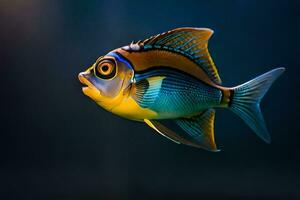 ein Fisch mit Blau und Gelb Streifen. KI-generiert foto