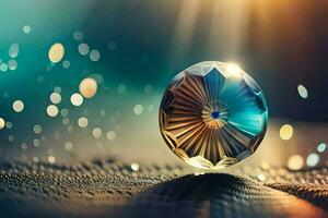 ein Glas Ball mit ein Blau und Silber Design. KI-generiert foto