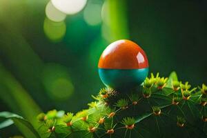 ein Ostern Ei auf ein Kaktus Pflanze. KI-generiert foto