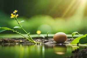 Foto Hintergrund Wasser, das Sonne, das Blume, das Ei, das Anlage, das Ei,. KI-generiert