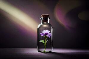 Foto Hintergrund Blume, Flasche, lila, lila Blume, lila Blume, lila Blume im ein Flasche. KI-generiert
