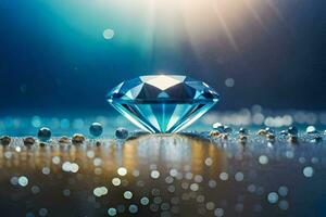 ein Diamant ist gezeigt auf ein Blau Hintergrund. KI-generiert foto