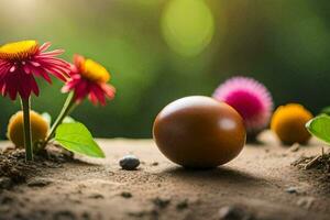 Foto Hintergrund das Boden, Blumen, Eier, das Sonne, das Blumen, das Eier, Die. KI-generiert