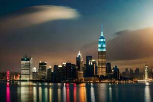 das Stadt Horizont beim Nacht mit Wolken und Betrachtung. KI-generiert foto