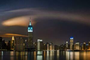 das Horizont von Neu York Stadt beim Nacht. KI-generiert foto