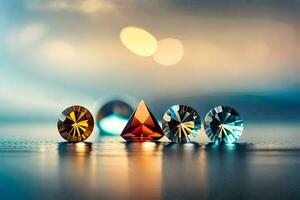 ein Gruppe von Diamanten auf ein Tisch. KI-generiert foto