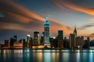 das Manhattan Horizont beim Sonnenuntergang. KI-generiert foto