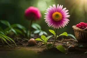 Foto Hintergrund das Sonne, Blumen, Frühling, das Garten, das Blumen, das Sonne, Die. KI-generiert