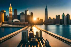 das Sonne ist Rahmen Über ein Stadt Horizont. KI-generiert foto