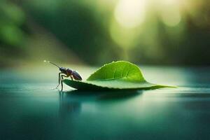 ein Fehler auf ein Blatt im das Sonnenlicht. KI-generiert foto